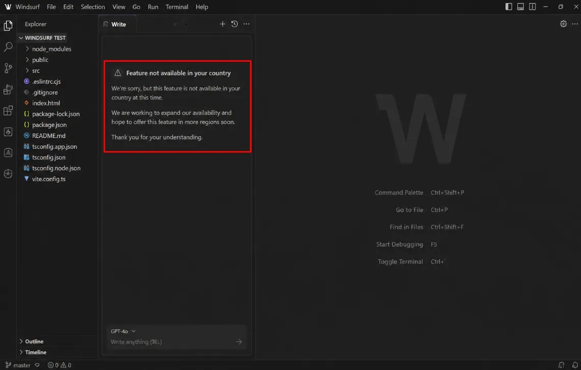 «Feature not available in your country» в Windsurf: почему появляется и как исправить